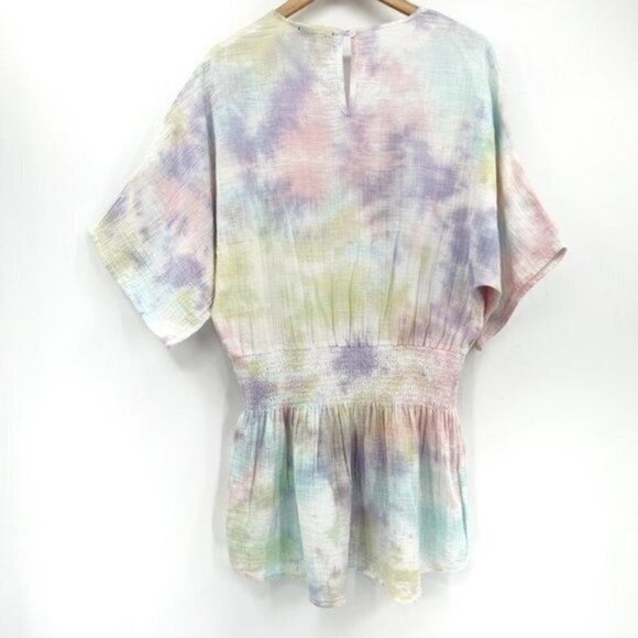 Anthropologie Stark X White Tie Dye Gauzy Pullover Cotton Large Drop Waist Dress - Picture 6 of 7